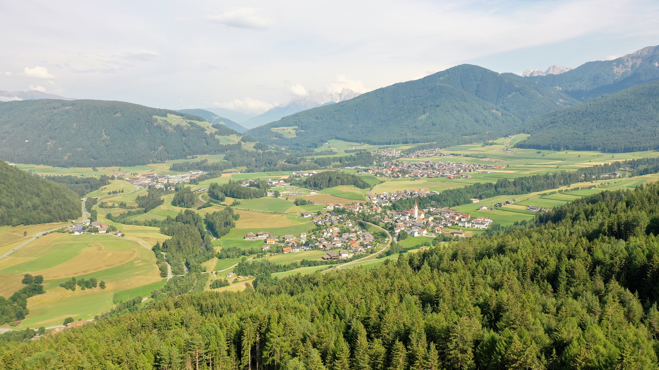 Valdaora from above - horizontal format - Obermairhof in Valdaora