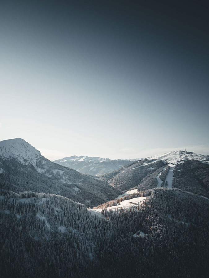 Il Plan de Corones in inverno dall'alto - Obermairhof a Valdaora