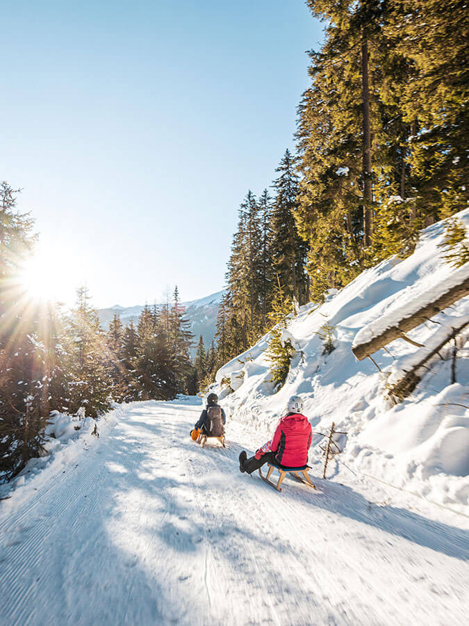 Slittino in inverno in Val Pusteria - dettaglio - Obermairhof a Valdaora